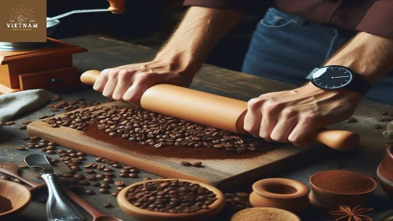 Grind coffee beans using rolling pin